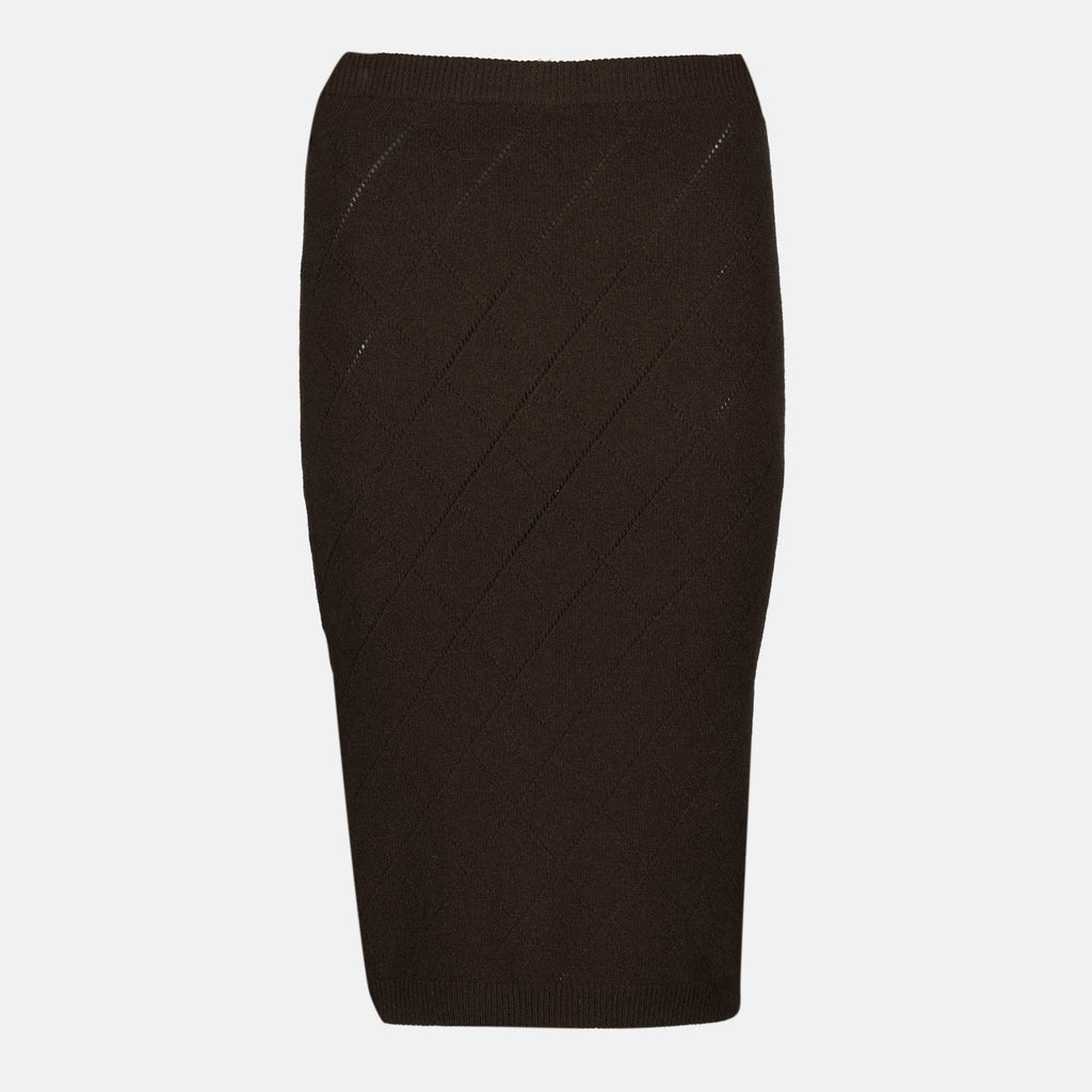 Prada skirt, brown wool skirt, ribbed edge skirt, Fall-Winter 2025 collection, elegant skirt