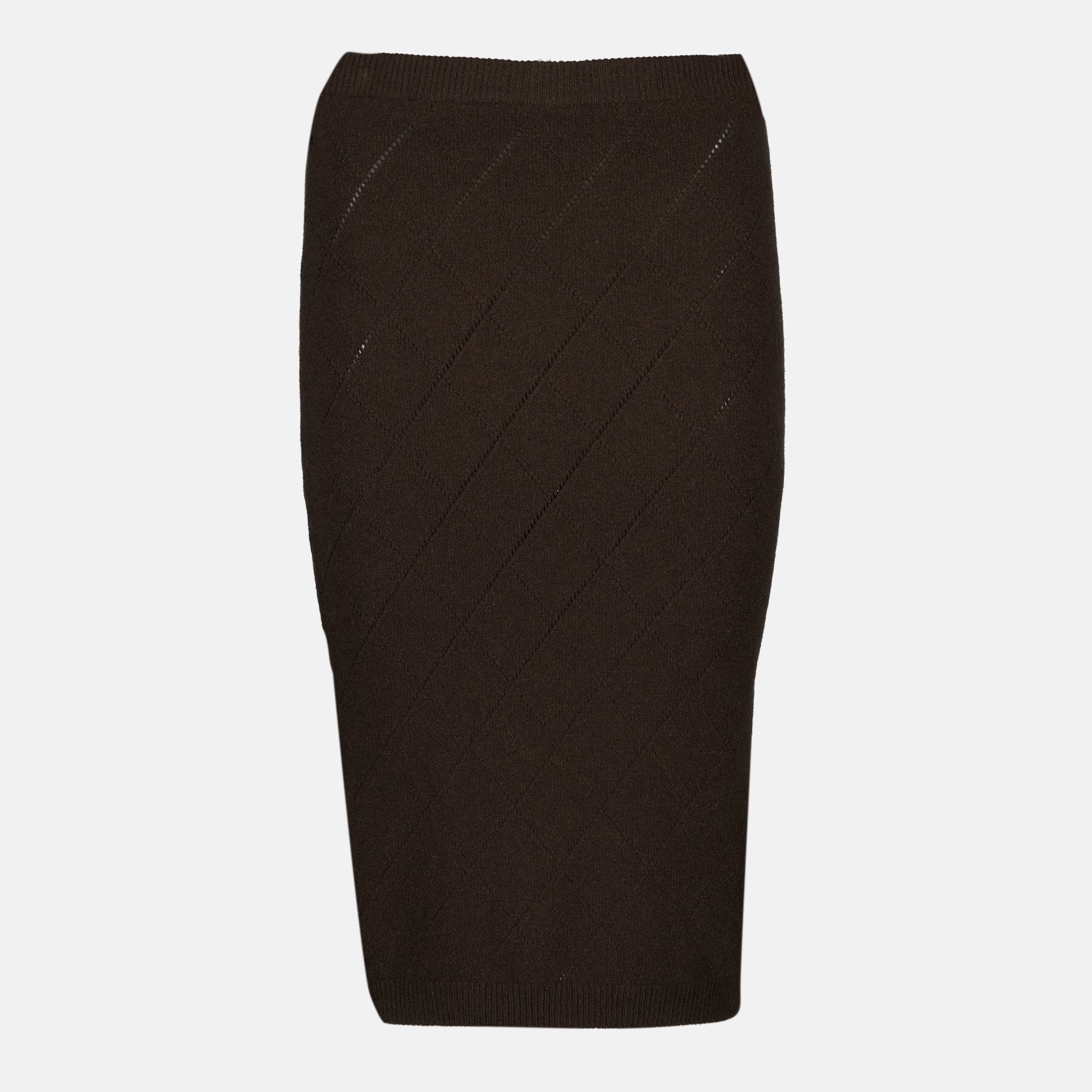 Prada skirt, brown wool skirt, ribbed edge skirt, Fall-Winter 2025 collection, elegant skirt