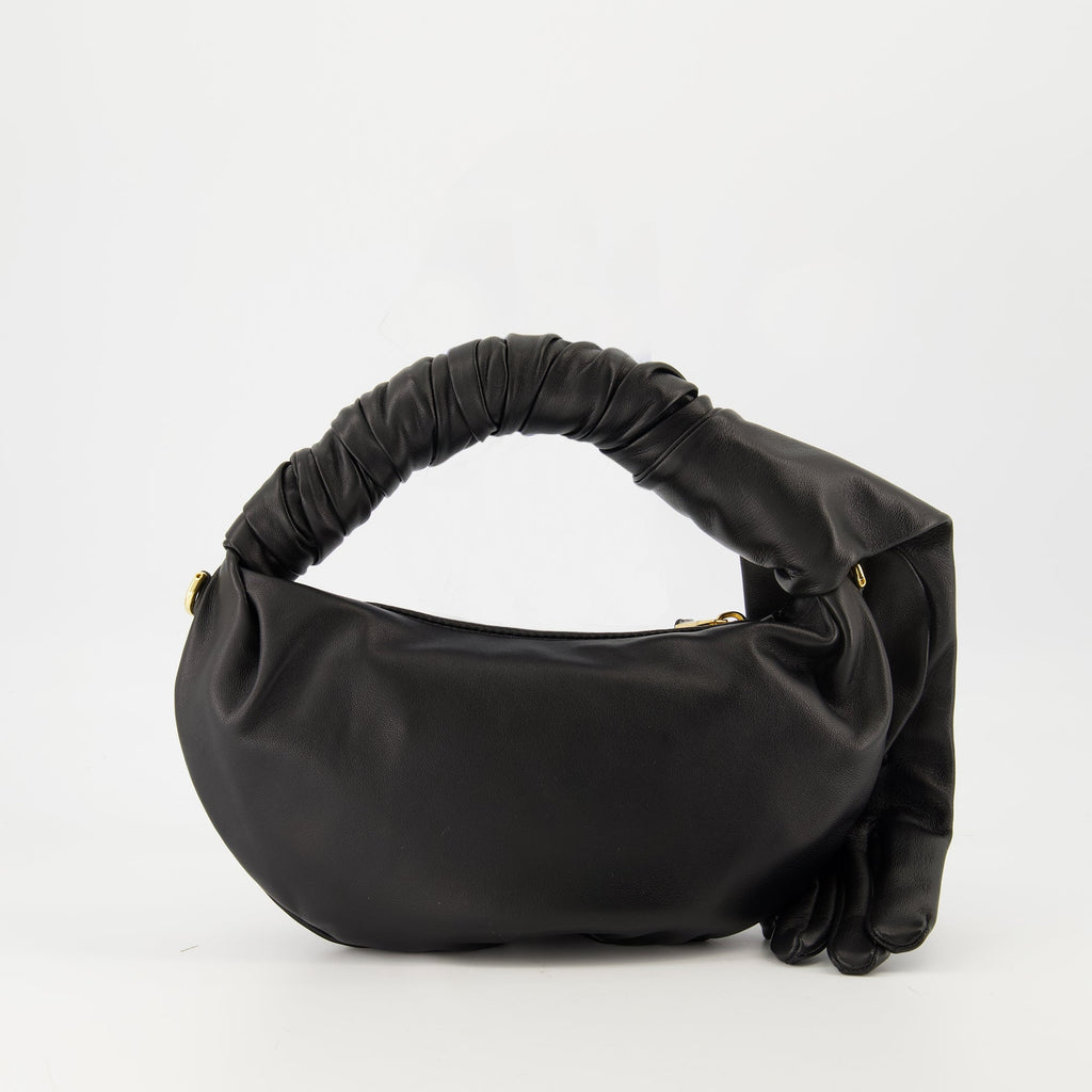 Moschino glove bag, black handbag, zip closure bag, removable chain strap, women's accessories