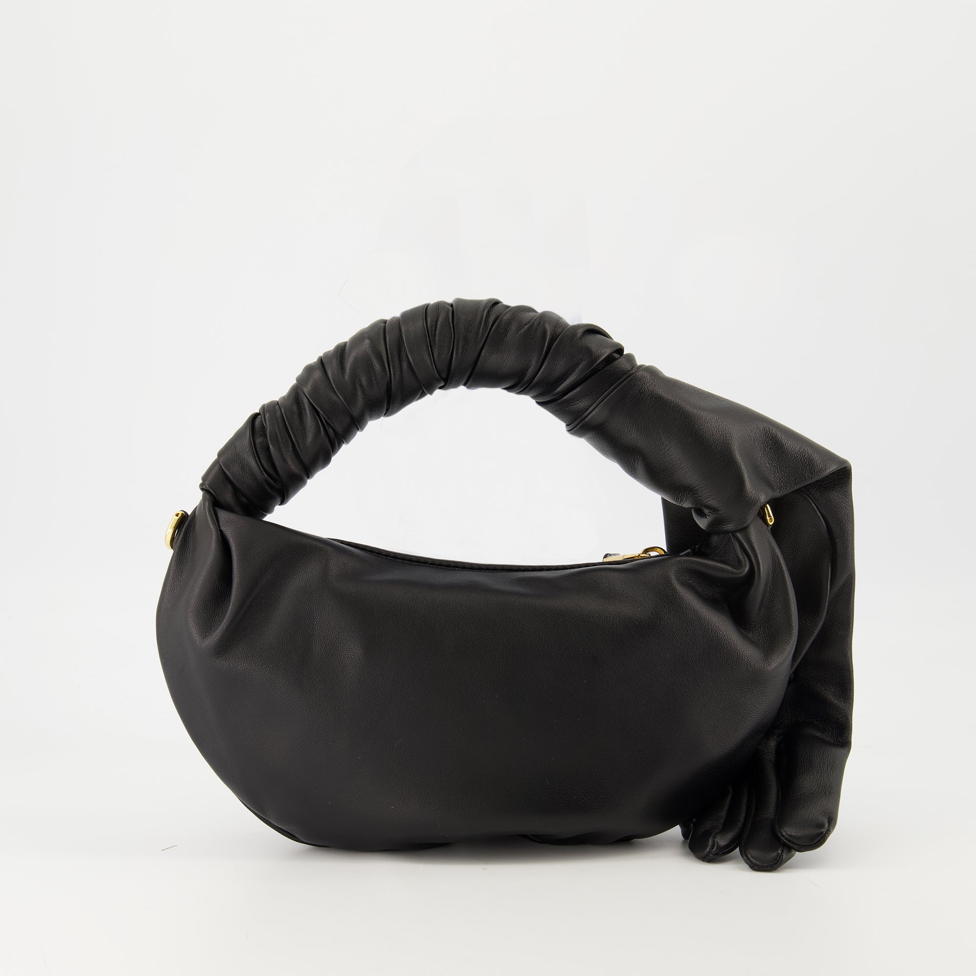 Moschino glove bag, black handbag, zip closure bag, removable chain strap, women's accessories