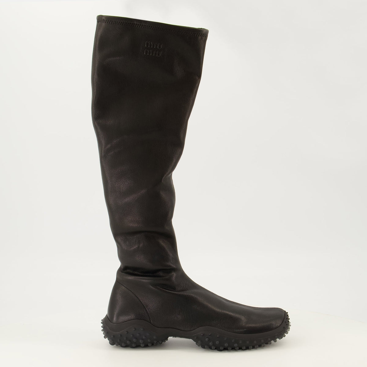 Schwarze Stretch-Nappalederstiefel