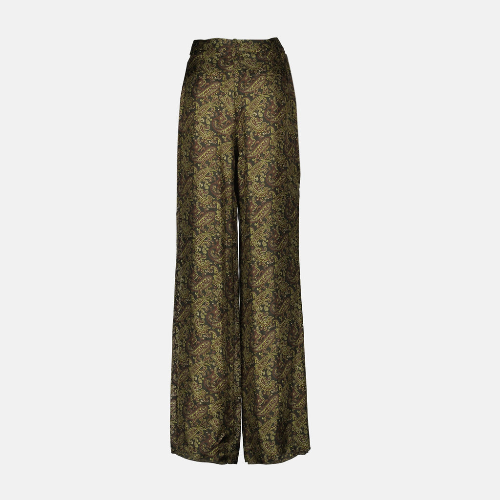 silk trousers, Saint Laurent, printed trousers, high-waisted pants, women's fashion