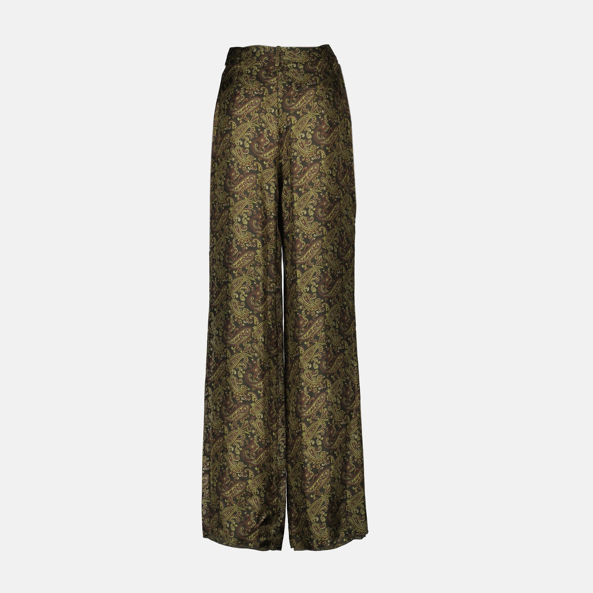 silk trousers, Saint Laurent, printed trousers, high-waisted pants, women's fashion