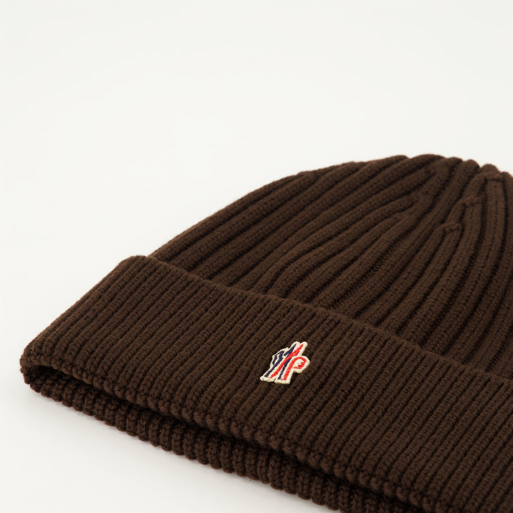 Moncler beanie, wool beanie, brown beanie, winter accessory, Grenoble beanie