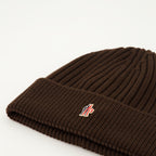 Moncler beanie, wool beanie, brown beanie, winter accessory, Grenoble beanie