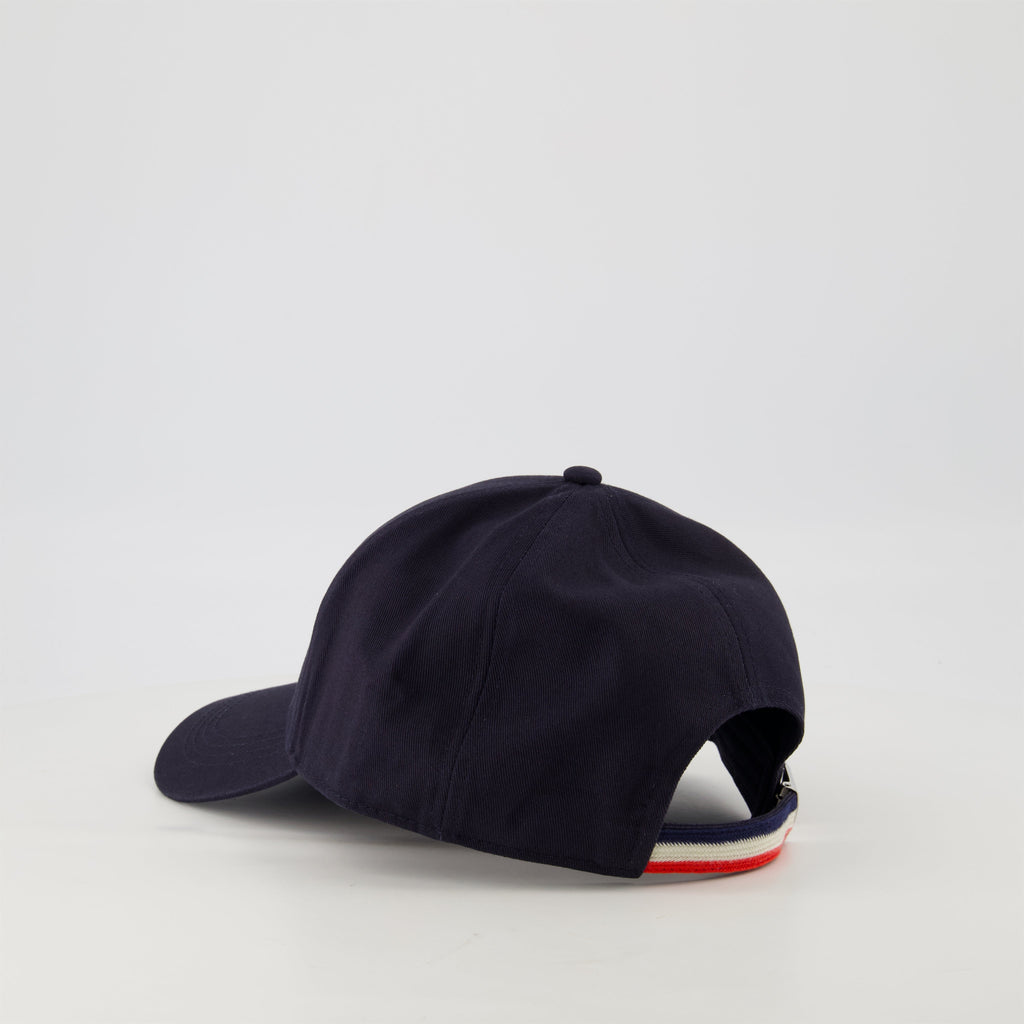 navy cap, Moncler cap, leather logo cap, cotton gabardine cap, adjustable cap