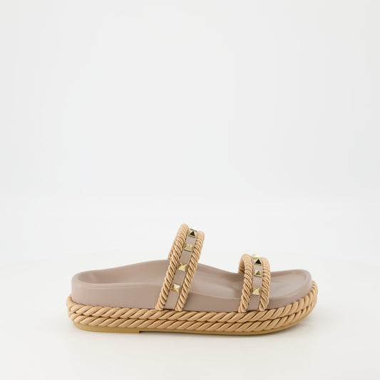 Rockstud sandals, beige platform sandals, Valentino shoes, designer footwear, stylish sandals