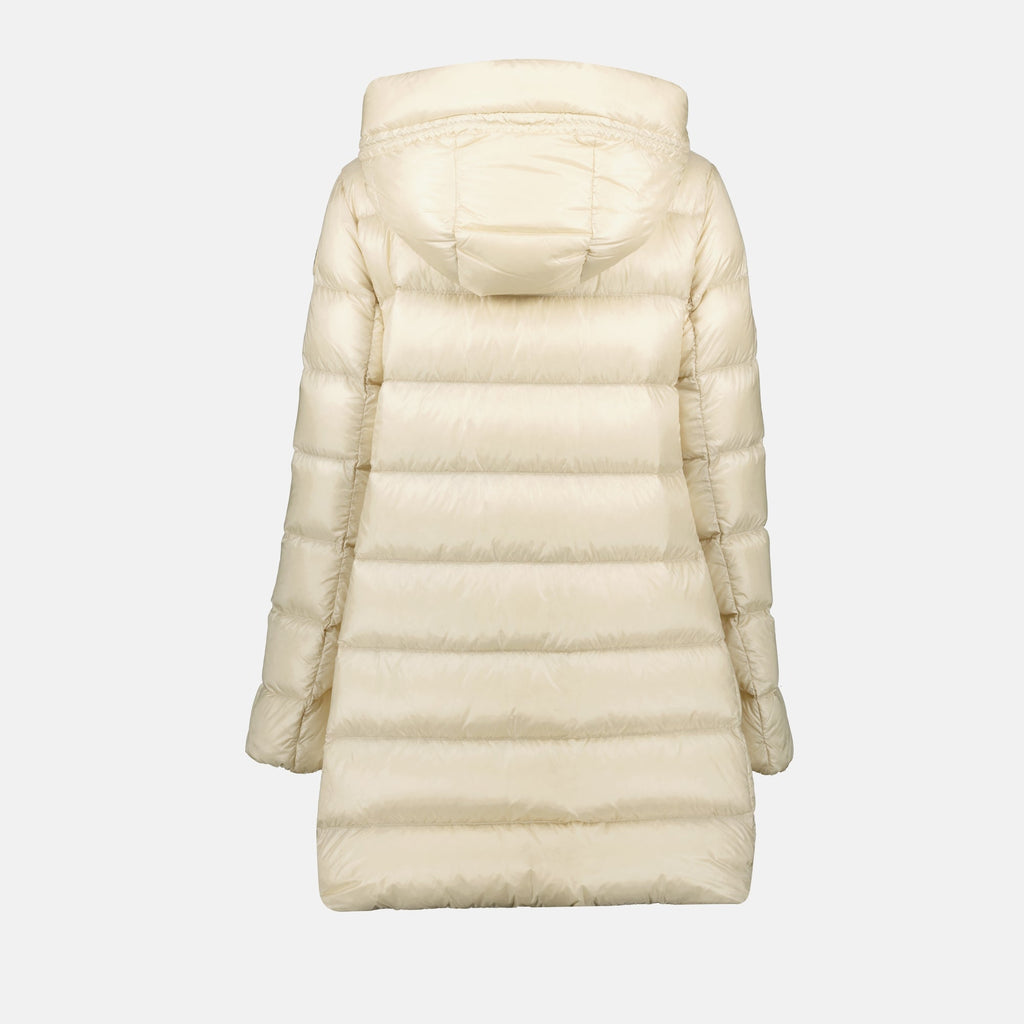 Moncler down jacket, Suyenne jacket, beige outerwear, Autumn-Winter fashion, mid-length women jacket