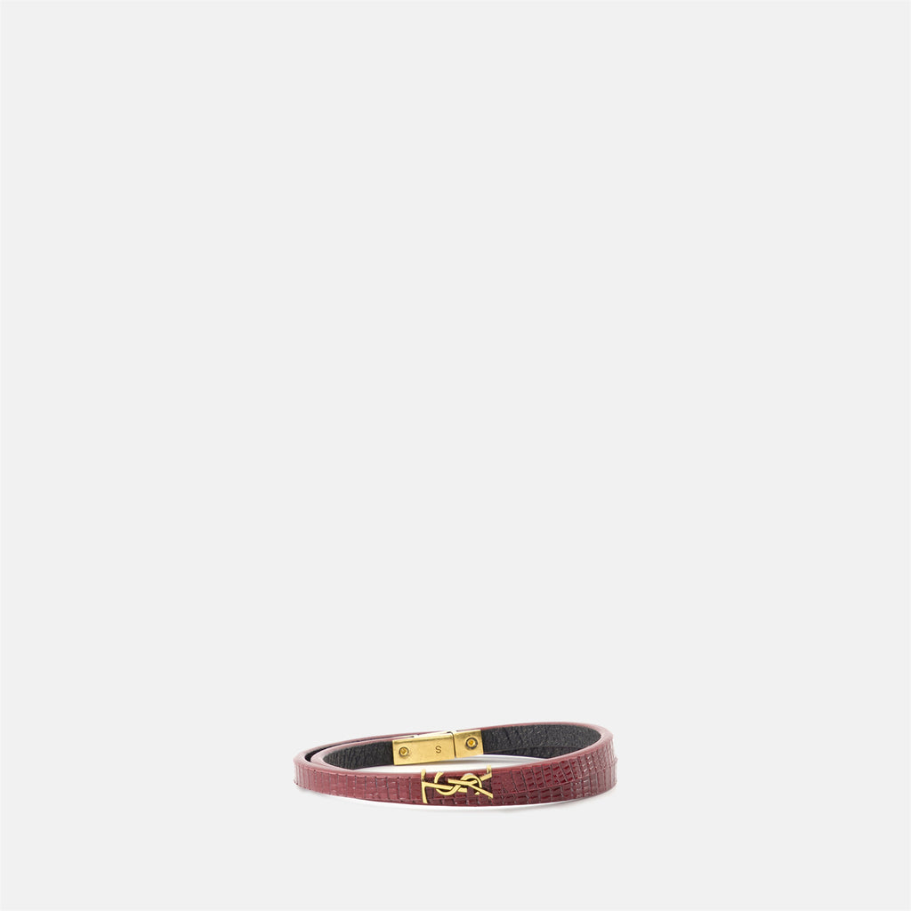 Cassandre Bracelet, Bordeaux Leather Accessory, Embossed Lizard Bracelet, Saint Laurent Jewelry, Chic Women's Accessories