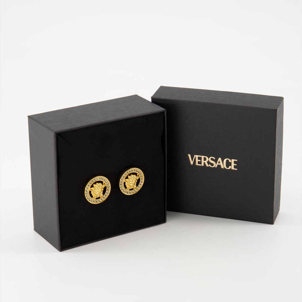 Versace earrings, Medusa '95, luxury jewelry, crystal earrings, gold-toned accessories