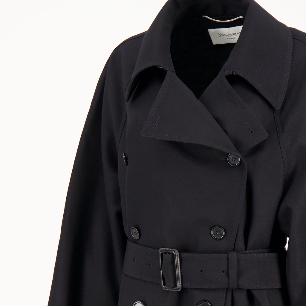 black trench coat, Saint Laurent coat, wool coat, luxury outerwear, autumn winter fashion