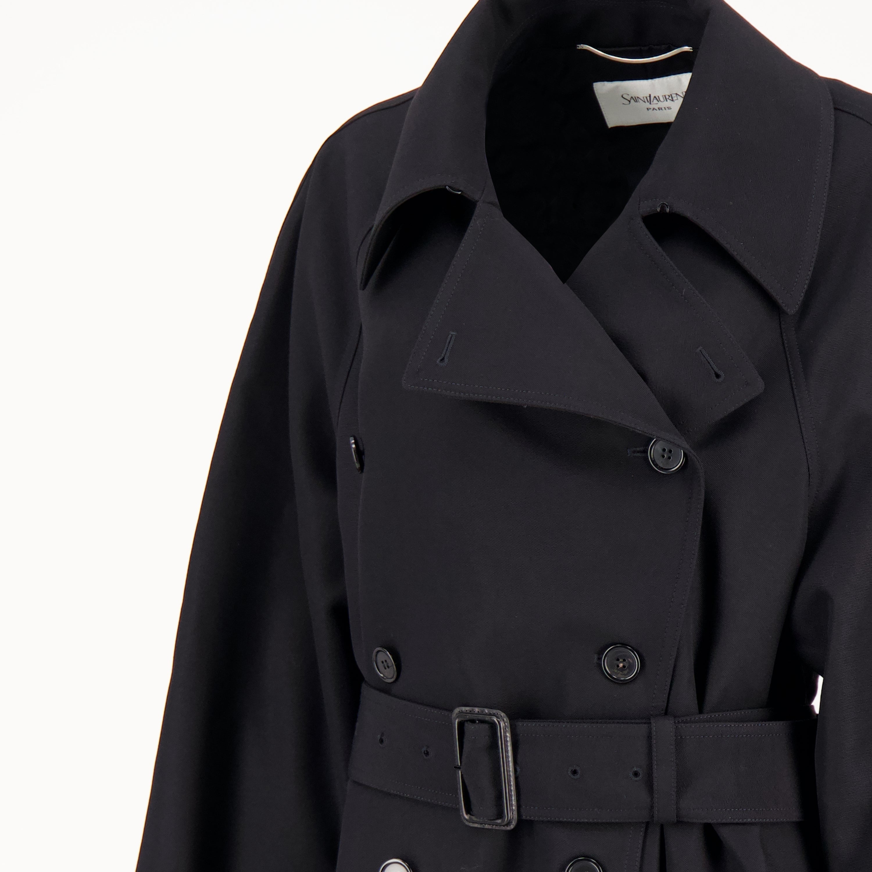 black trench coat, Saint Laurent coat, wool coat, luxury outerwear, autumn winter fashion