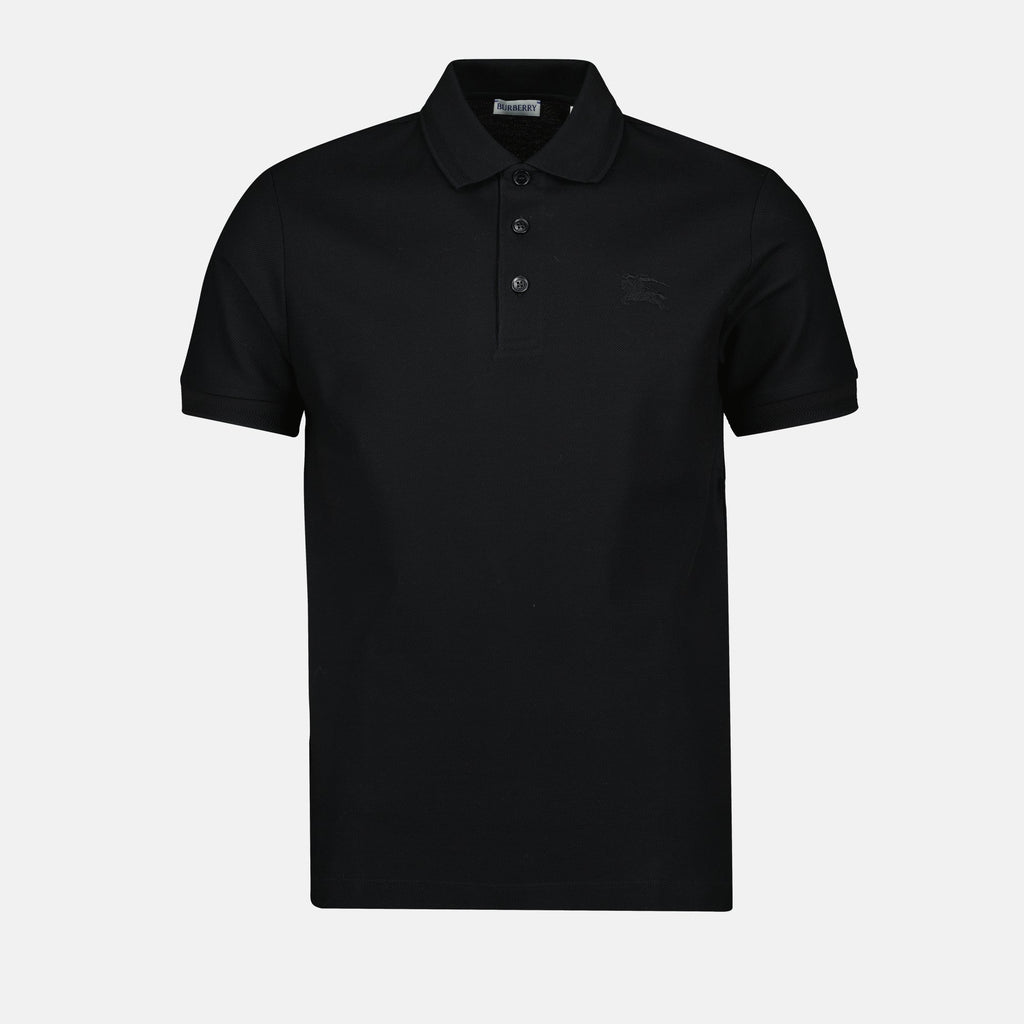 black cotton polo, Burberry polo shirt, men's classic polo, embroidered polo, summer fashion polo