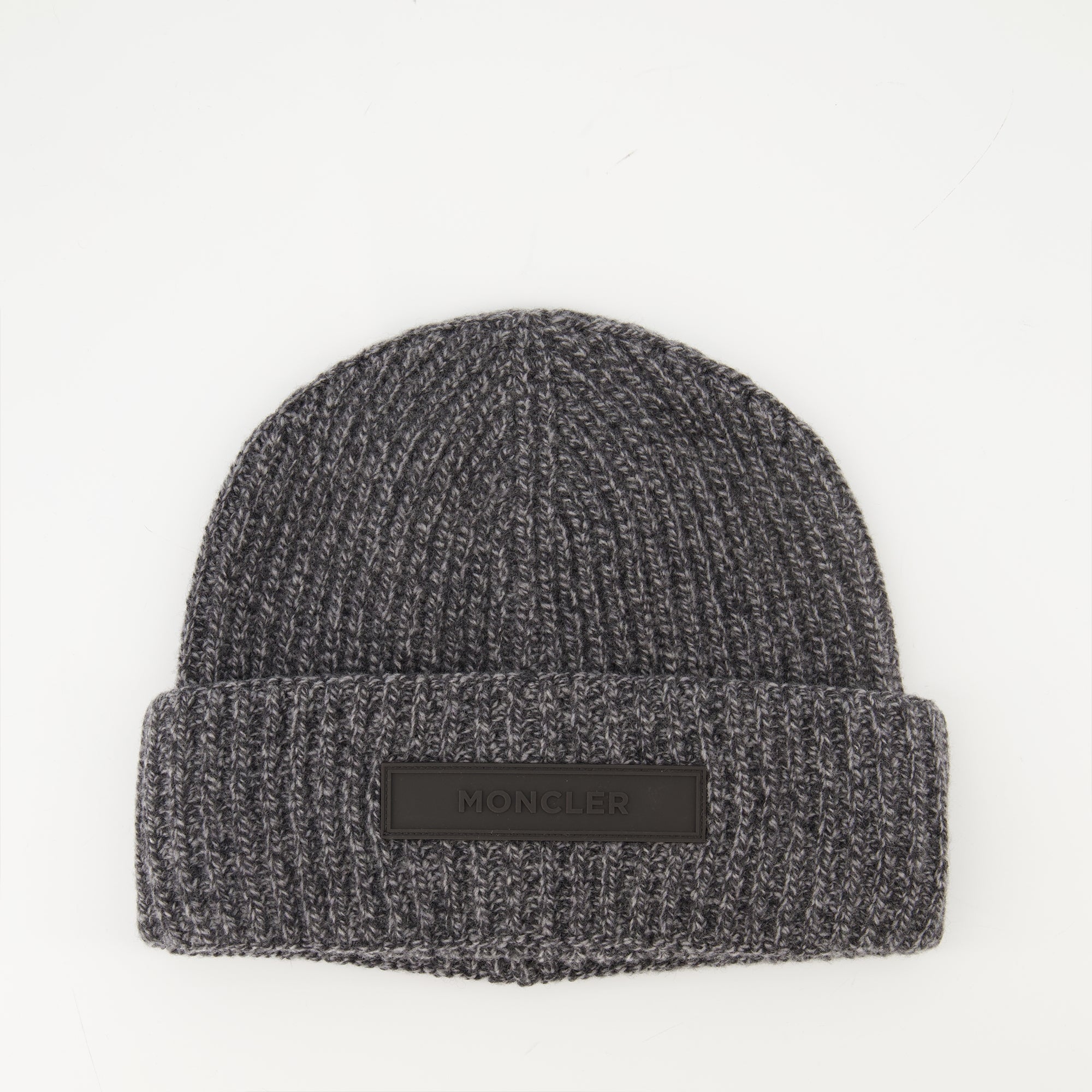 Moncler beanie, cashmere hat, wool beanie, gray winter accessory, luxury beanie