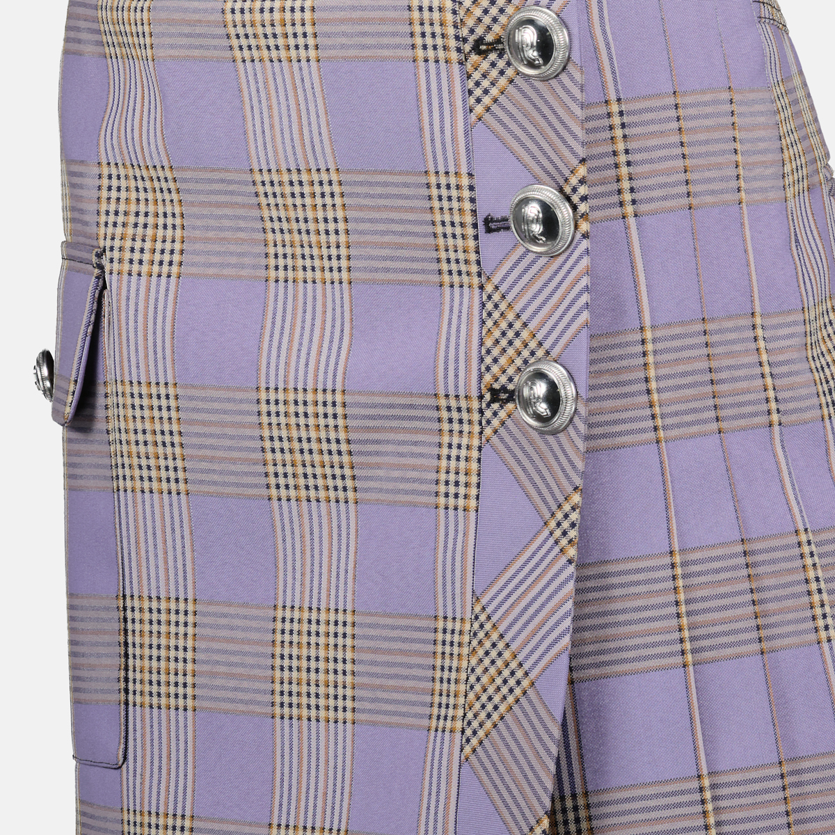 purple mini skirt, checkered skirt, women's fashion, Rabanne apparel, Spring-Summer collection
