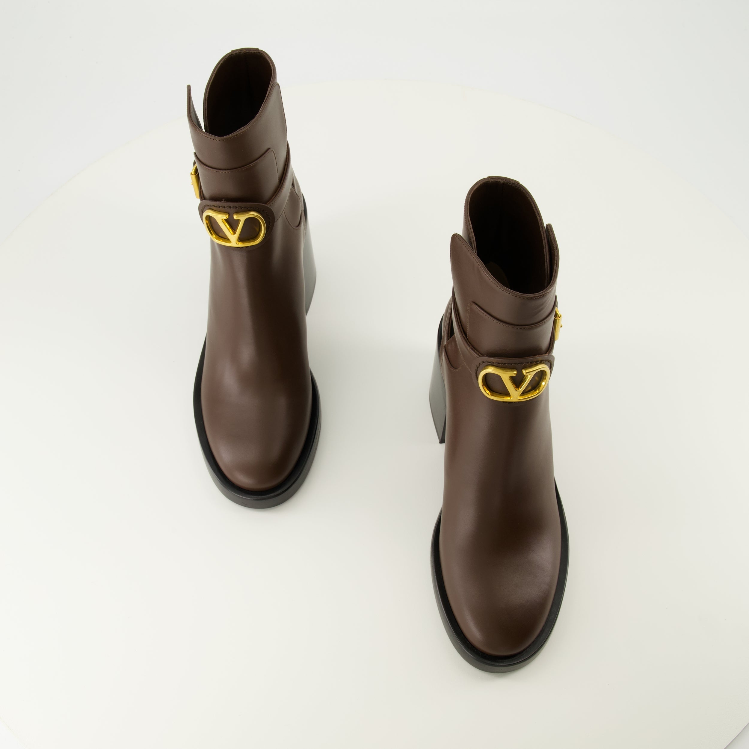 Vlogo booties, Valentino Garavani footwear, brown leather booties, luxury footwear, designer booties