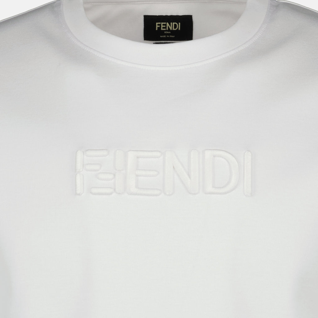 Image of White Cotton T-Shirt by Fendi for Men - Season Spring-Summer 2026 - Detail View 2