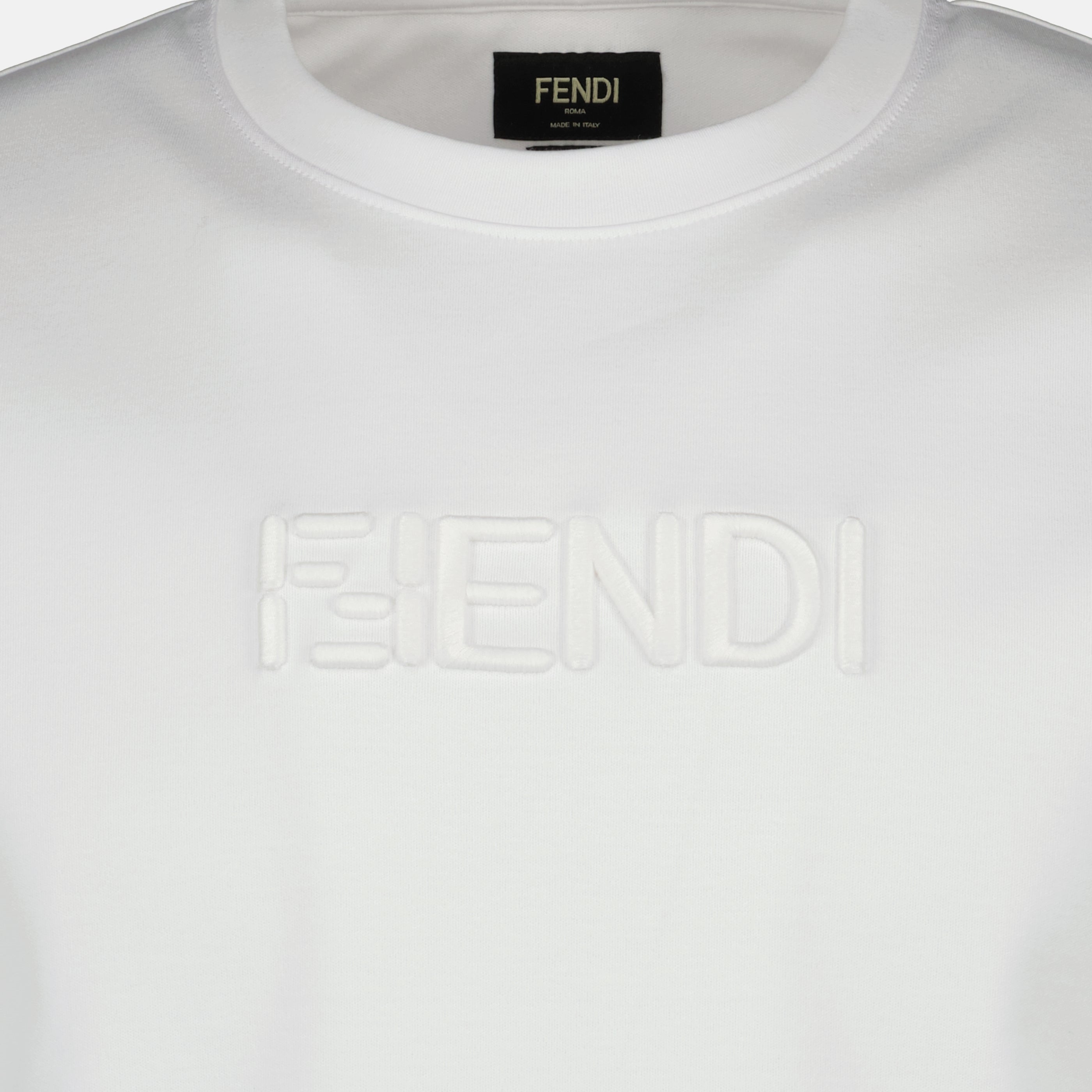 Image of White Cotton T-Shirt by Fendi for Men - Season Spring-Summer 2026 - Detail View 2