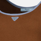 Image of Ribbed Brown Tank Top by Prada for Women - Season Spring-Summer 2026 - Detail View 1