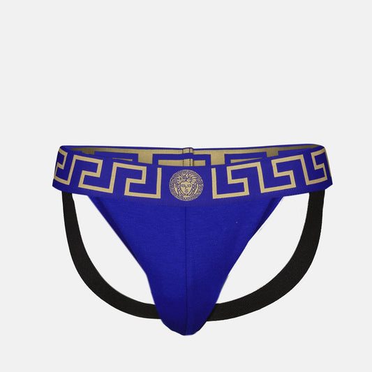 Medusa Greca, blue jockstrap, Versace underwear, Fall-Winter 2024, cotton elastane blend