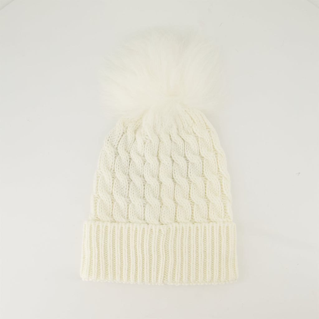 White pom-pom beanie, Moncler Grenoble beanie, ribbed wool beanie, embroidered logo beanie, winter fashion accessory