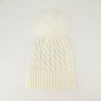 White pom-pom beanie, Moncler Grenoble beanie, ribbed wool beanie, embroidered logo beanie, winter fashion accessory