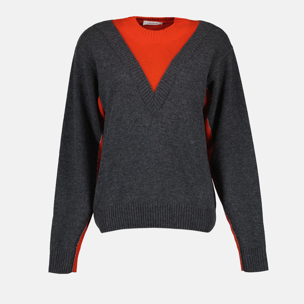bi-color pullover, Rabanne knitwear, wool cashmere blend, Autumn-Winter 2025, elegant pullover