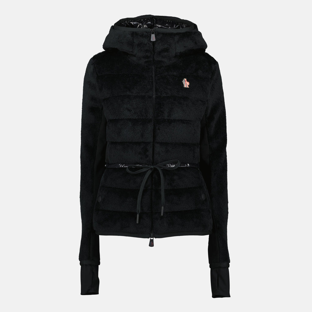 Moncler Grenoble coat, black zip-up coat, Autumn-Winter outerwear, Polartec fleece coat, stylish warm coat