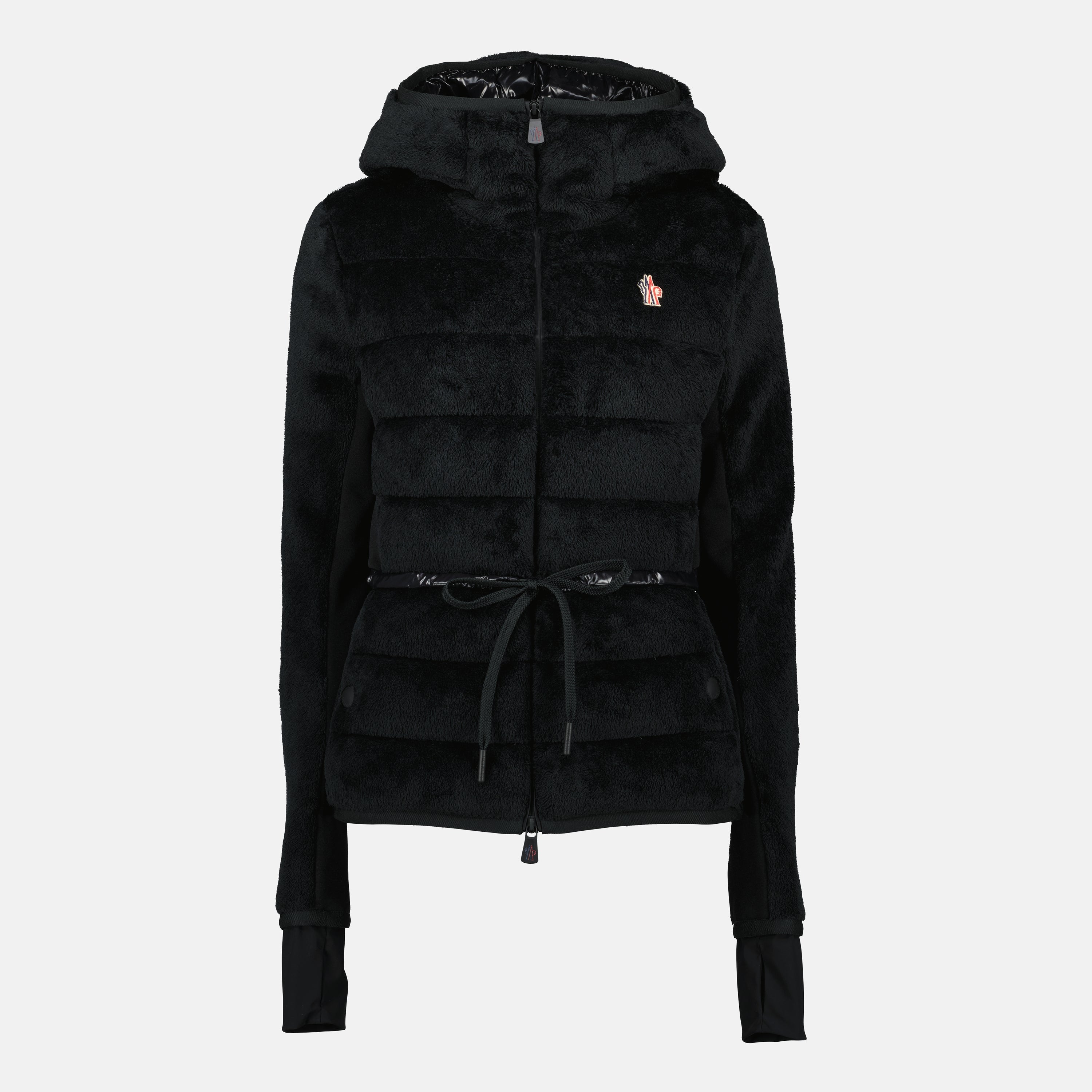 Moncler Grenoble coat, black zip-up coat, Autumn-Winter outerwear, Polartec fleece coat, stylish warm coat