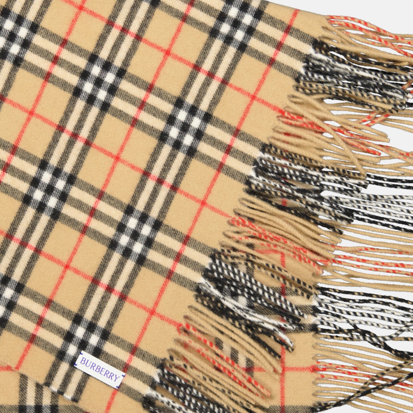 Burberry scarf, cashmere check, vintage pattern, fringed edges, unisex accessory