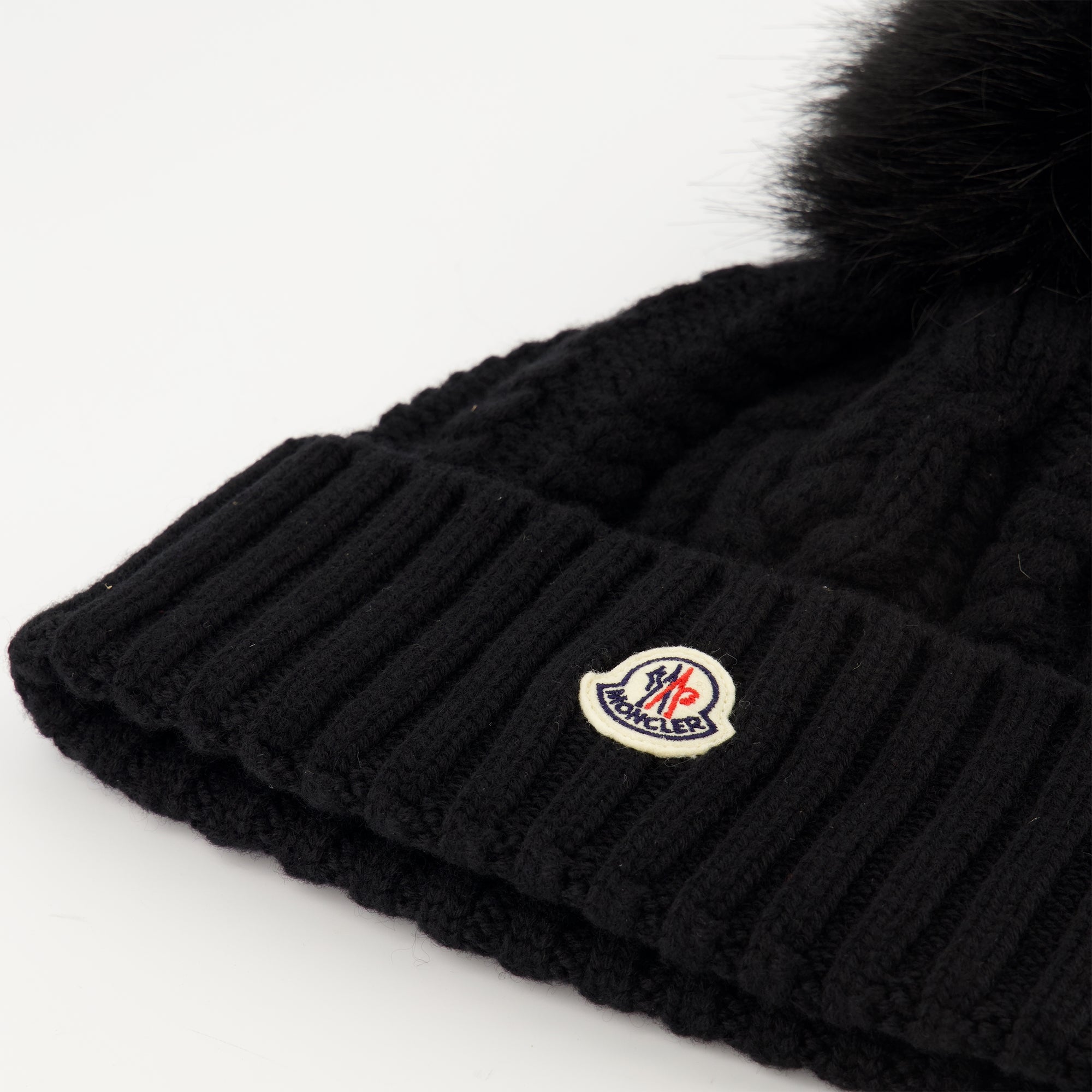 cashmere beanie, Moncler beanie, black pompom hat, women's winter accessories, luxury knitwear
