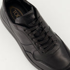 black sneakers, Tod's shoes, leather footwear, stylish sneakers, casual elegance