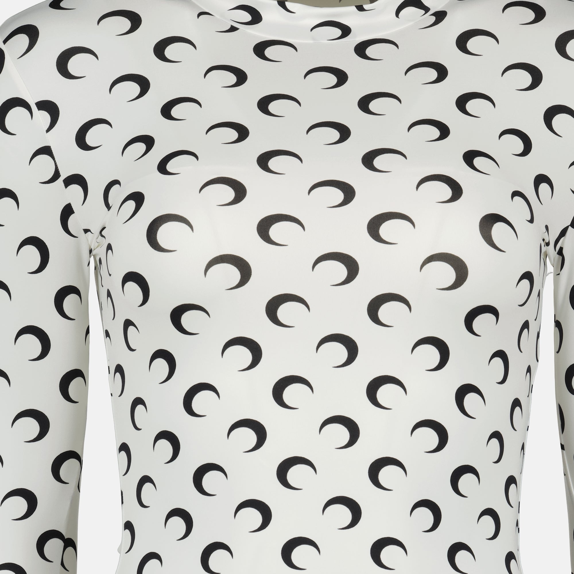 Marine Serre top, Moon print jersey, high collar top, form-fitting clothing, polyamide top