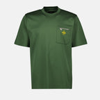 Fendi T-shirt, cotton t-shirt, khaki t-shirt, round neck t-shirt, zipper pocket t-shirt