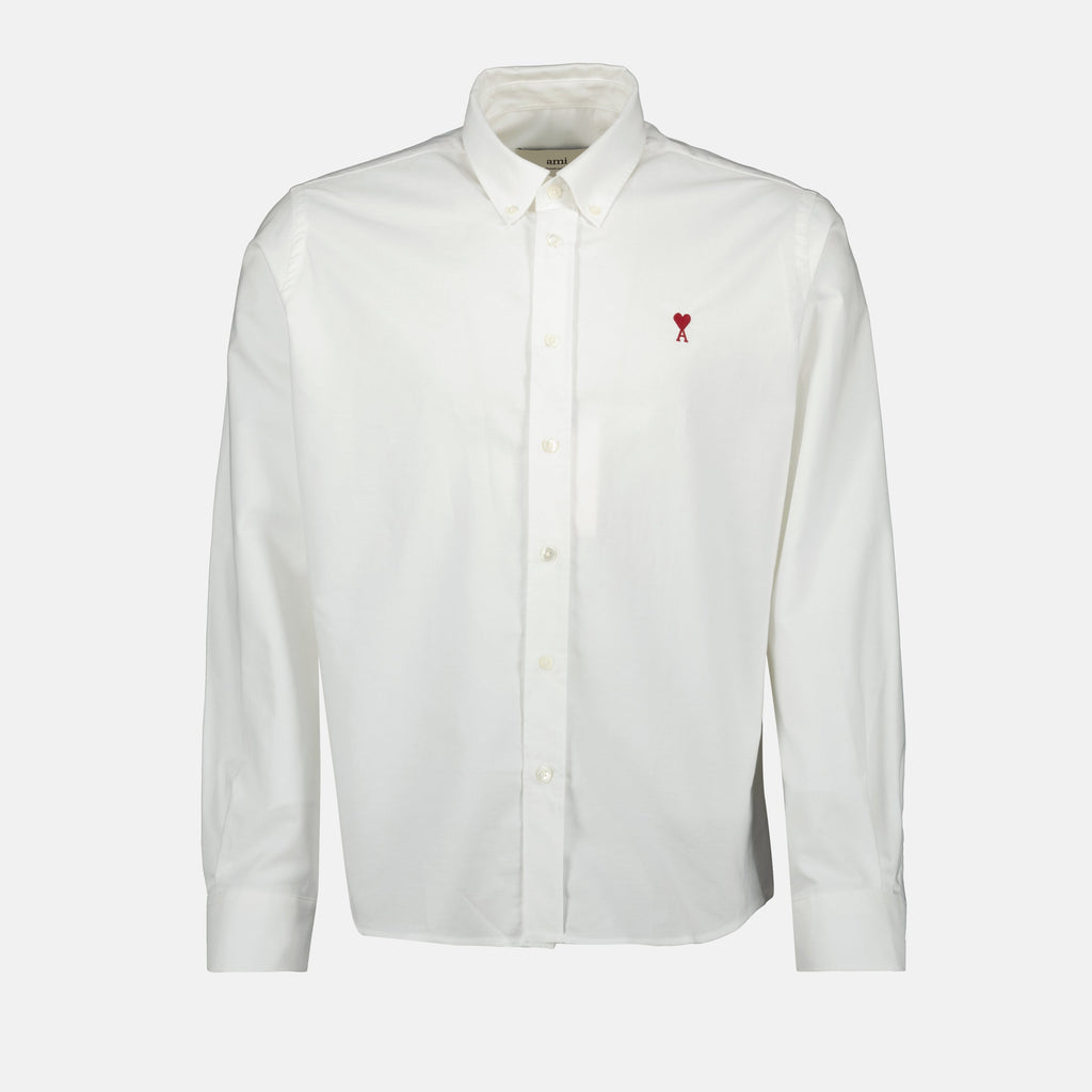 Ami Paris shirt, white cotton shirt, classic collar shirt, unisex shirt, Autumn-Winter 2025 collection