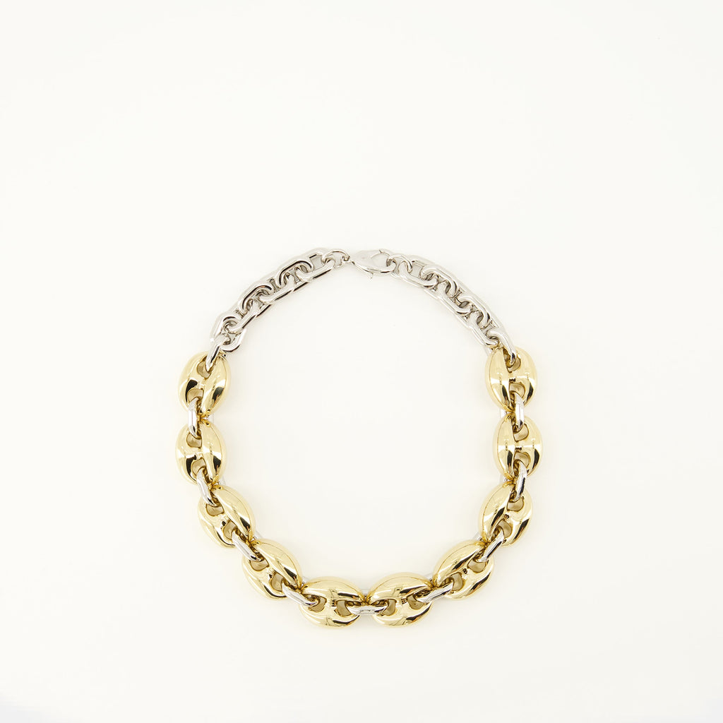 multi-strand necklace, gold and silver jewelry, Rabanne accessories, brass necklace, adjustable jewelry