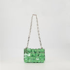 Sparkle handbag, Rabanne accessories, green and silver bag, chain shoulder bag, designer handbags