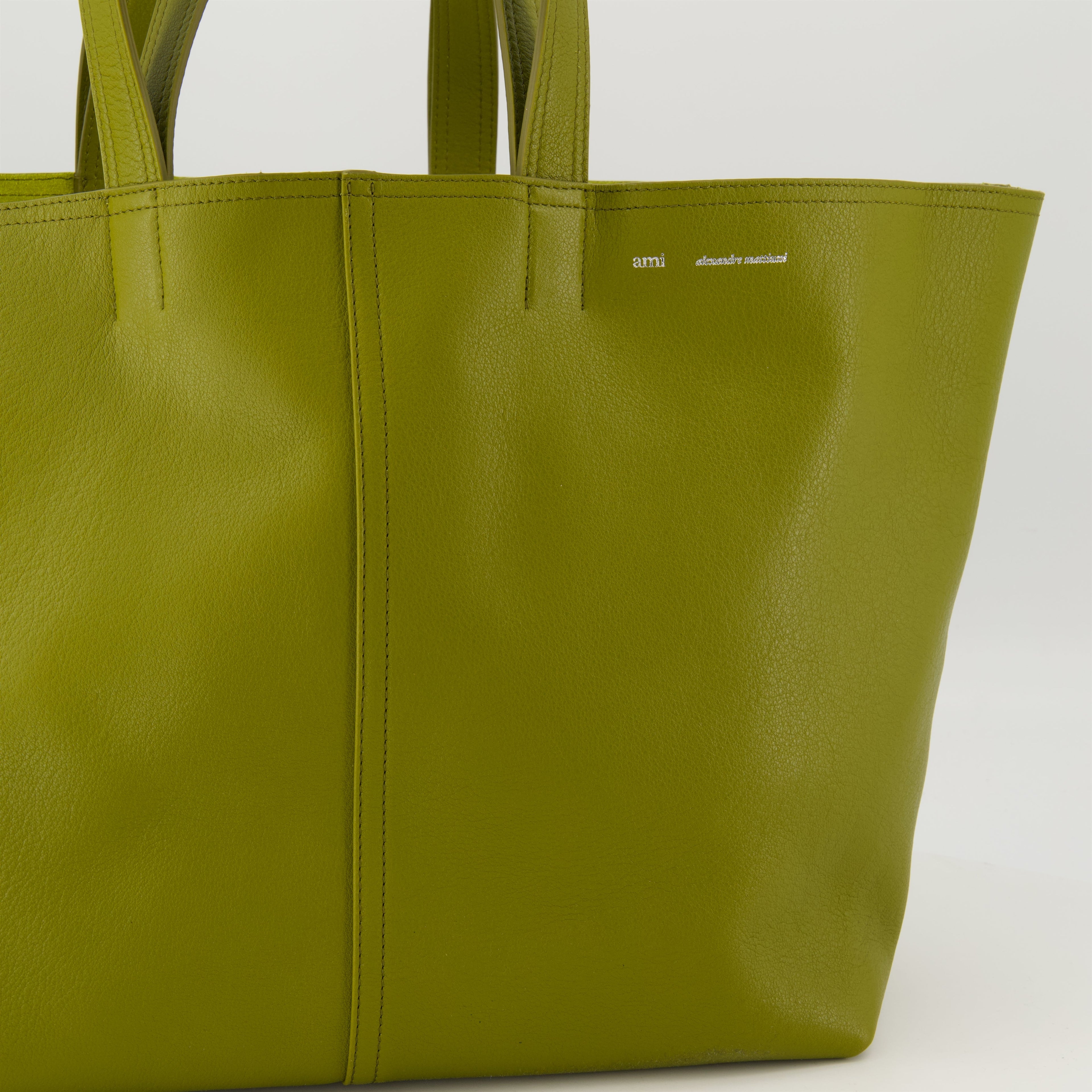 green tote bag, AMI Paris, leather tote, unisex bag, stylish accessory