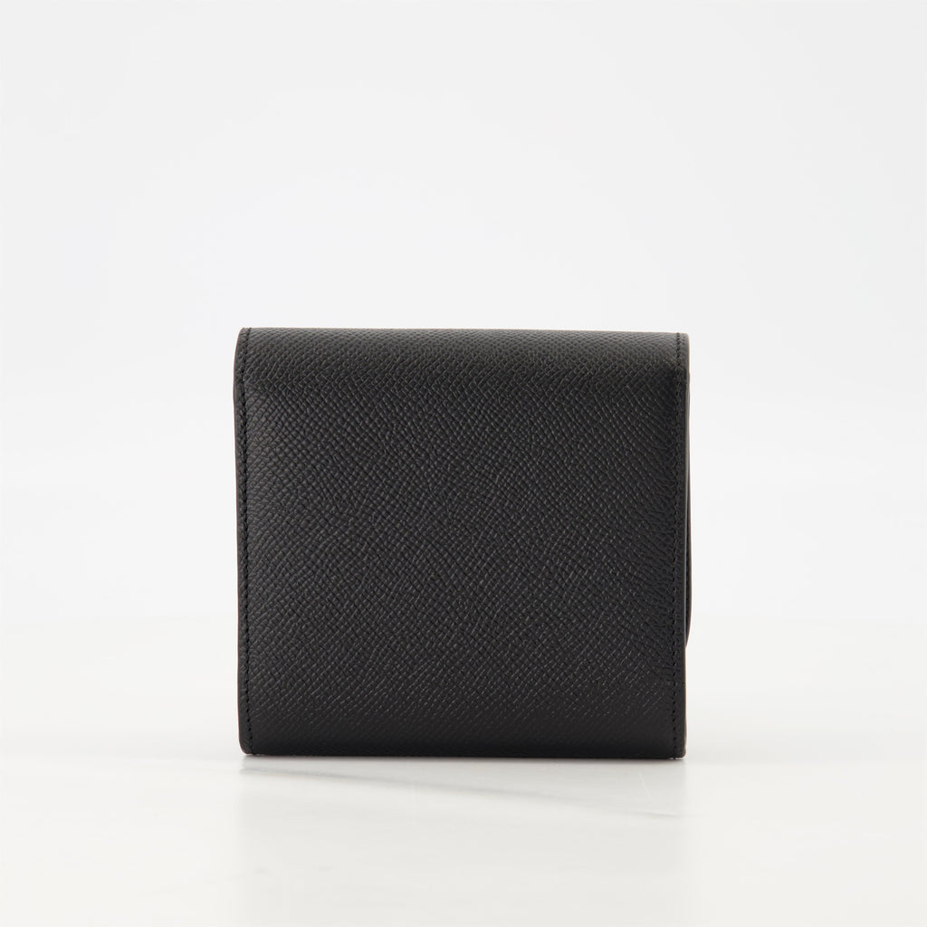black wallet, AMI Paris, grained leather wallet, snap closure, card slots