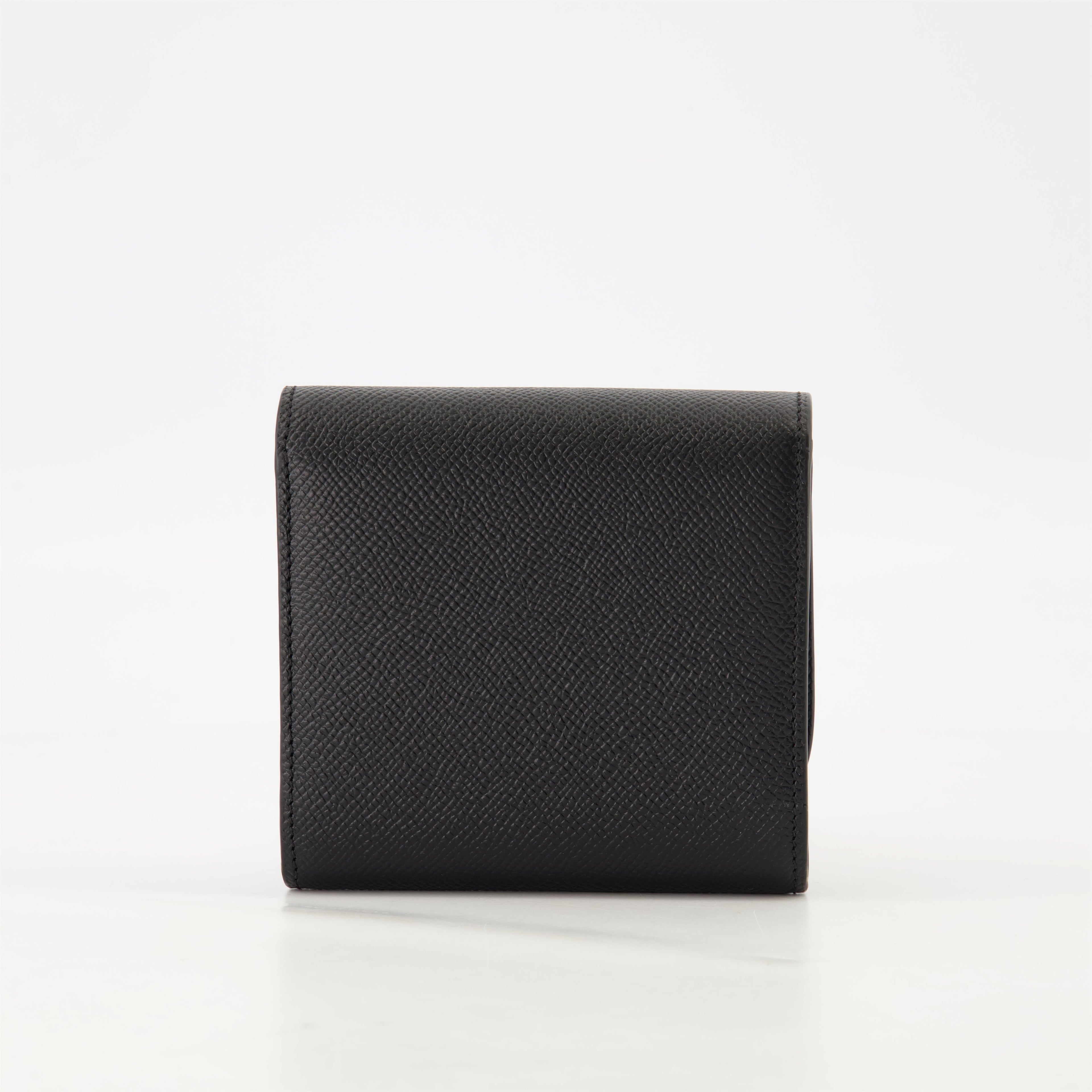 black wallet, AMI Paris, grained leather wallet, snap closure, card slots