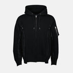 Image of Black Zip Sweatshirt by Sacai for Men - Season Autumn-Winter 2025 - Front View