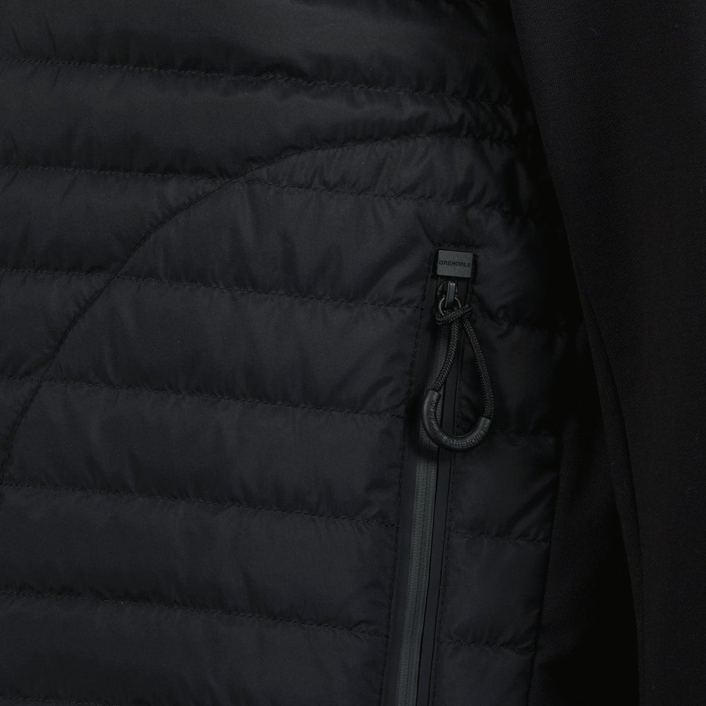 black quilted jacket, Moncler Grenoble jacket, women's outerwear, stylish zip jacket, luxury fashion