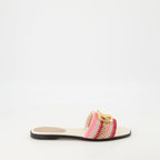 crochet sandals, pink VLogo sandals, embroidered footwear, elegant slide sandals, summer chic sandals