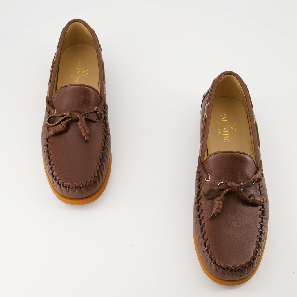 Palm Avenue boat shoes, Valentino Garavani, brown boat shoes, buffalo leather shoes, luxury footwear