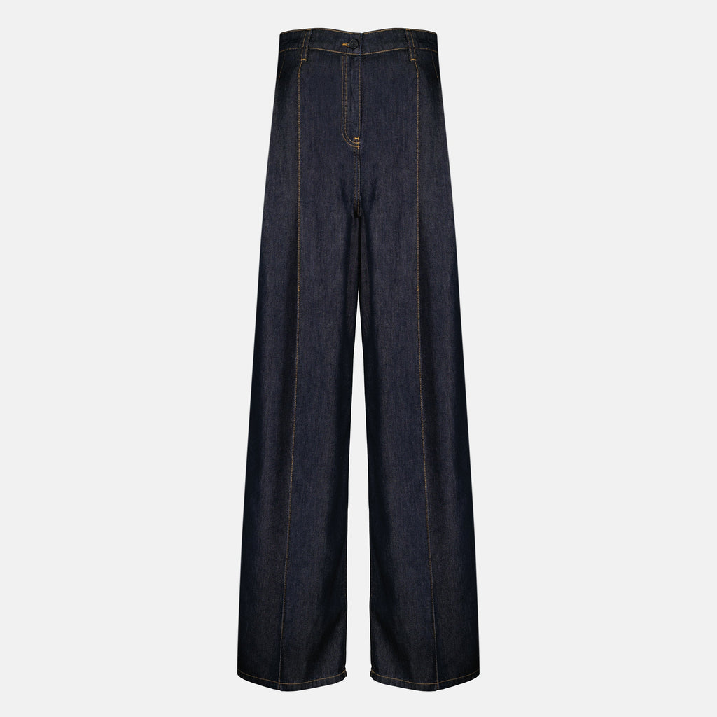 Wide Satin Denim Pants