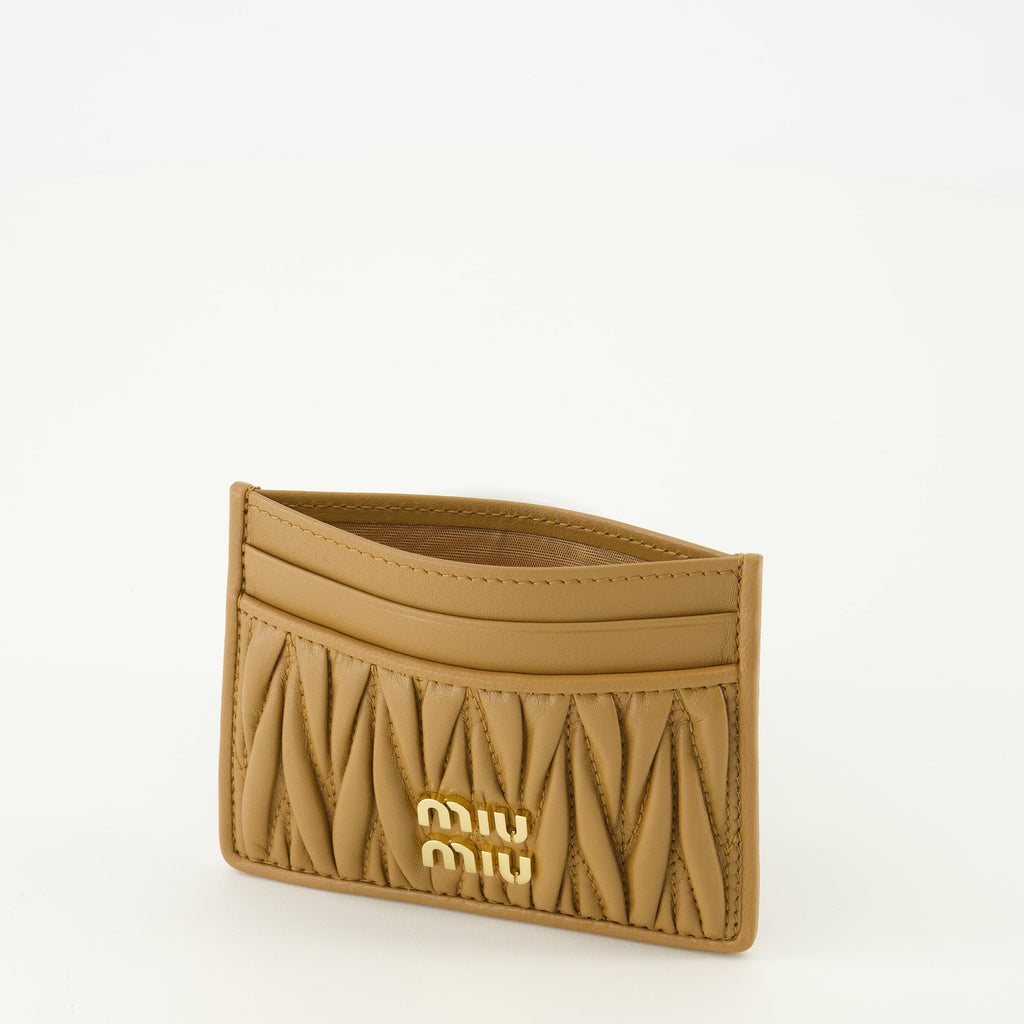quilted leather cardholder, Miu Miu cardholder, brown leather accessory, luxury cardholder, women's leather wallet