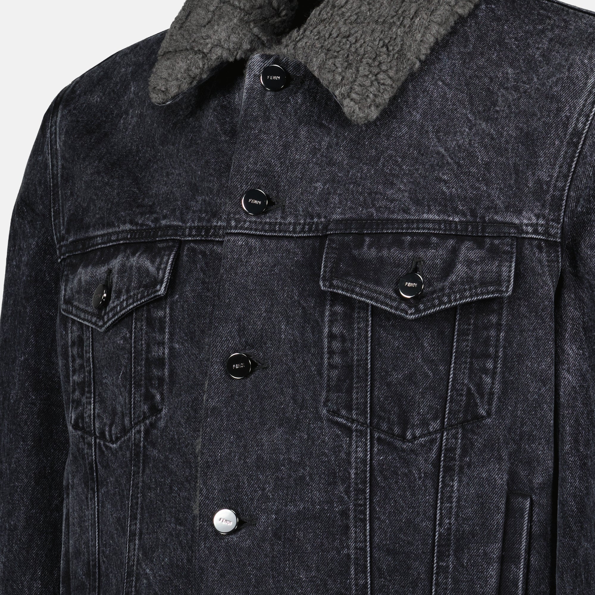 Fendi jacket, denim outerwear, black fleece jacket, Autumn-Winter collection, men's fashion
