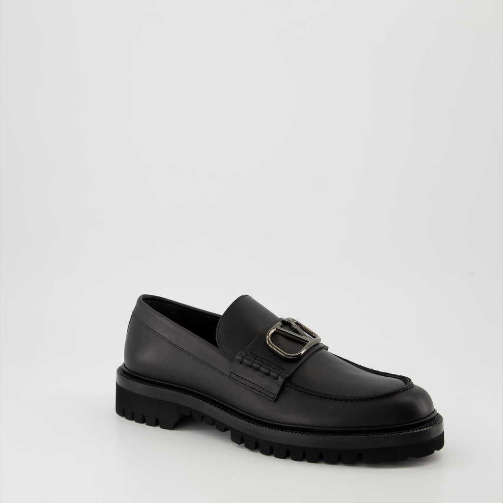 luxury moccasins, black leather moccasins, Valentino Garavani footwear, designer moccasins, Autumn-Winter 2024