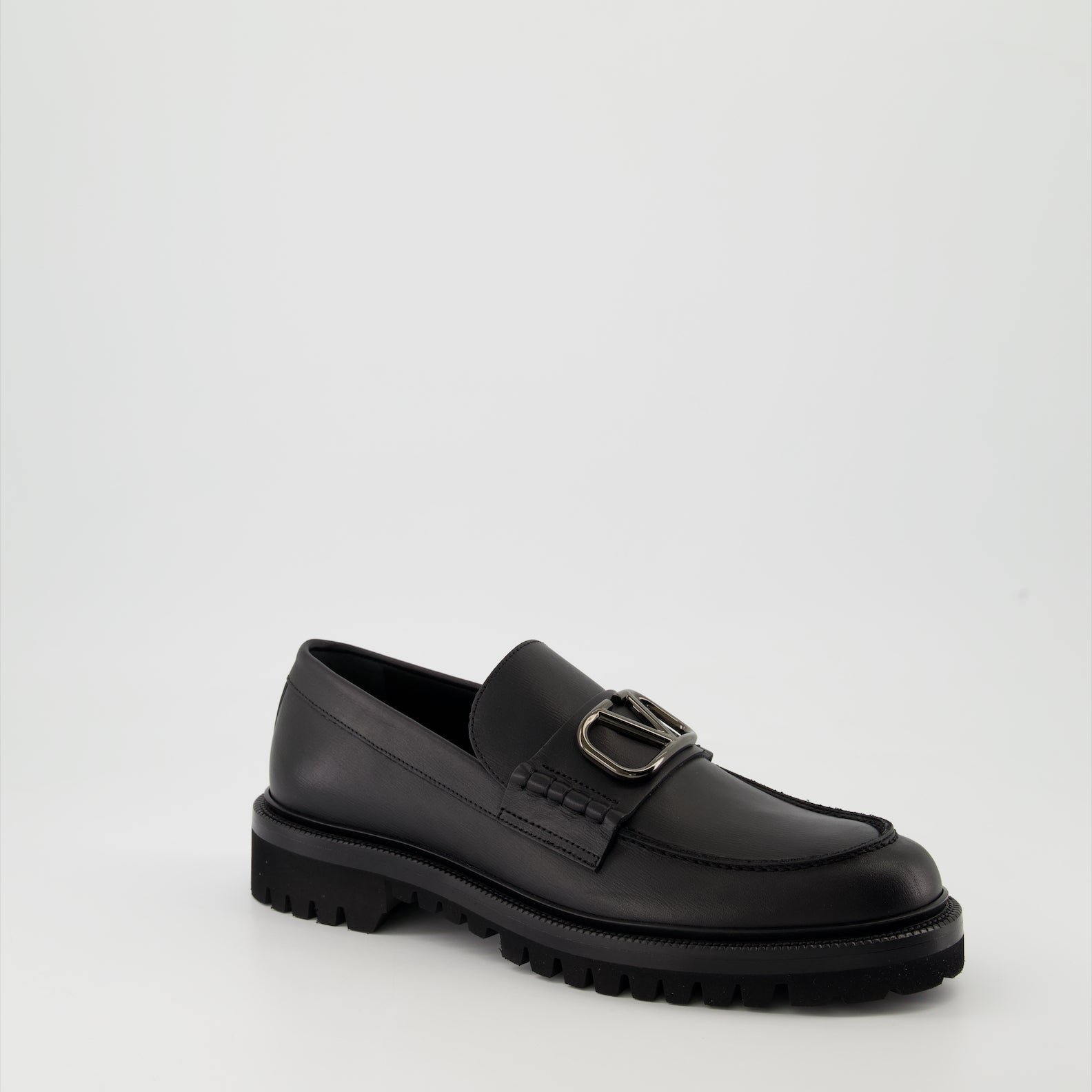 luxury moccasins, black leather moccasins, Valentino Garavani footwear, designer moccasins, Autumn-Winter 2024