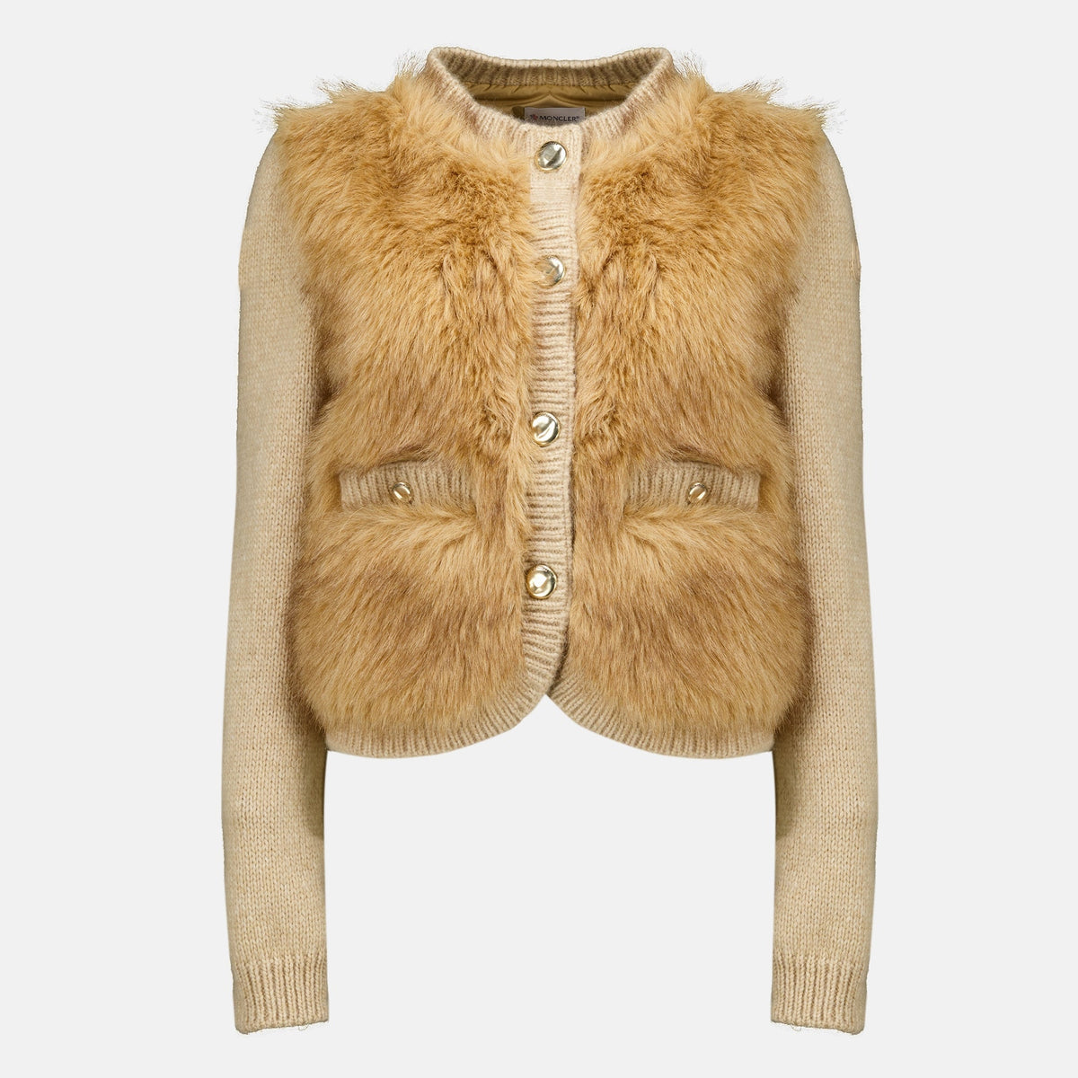Cardigan beige trapuntato in alpaca